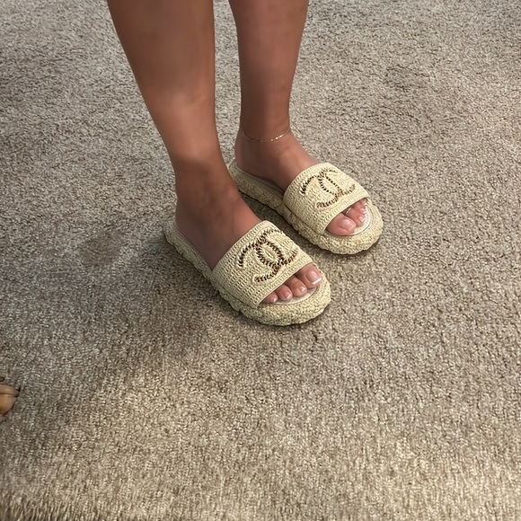 Chanel Logo Raffia Sandals & Slides - Picture 4 of 5